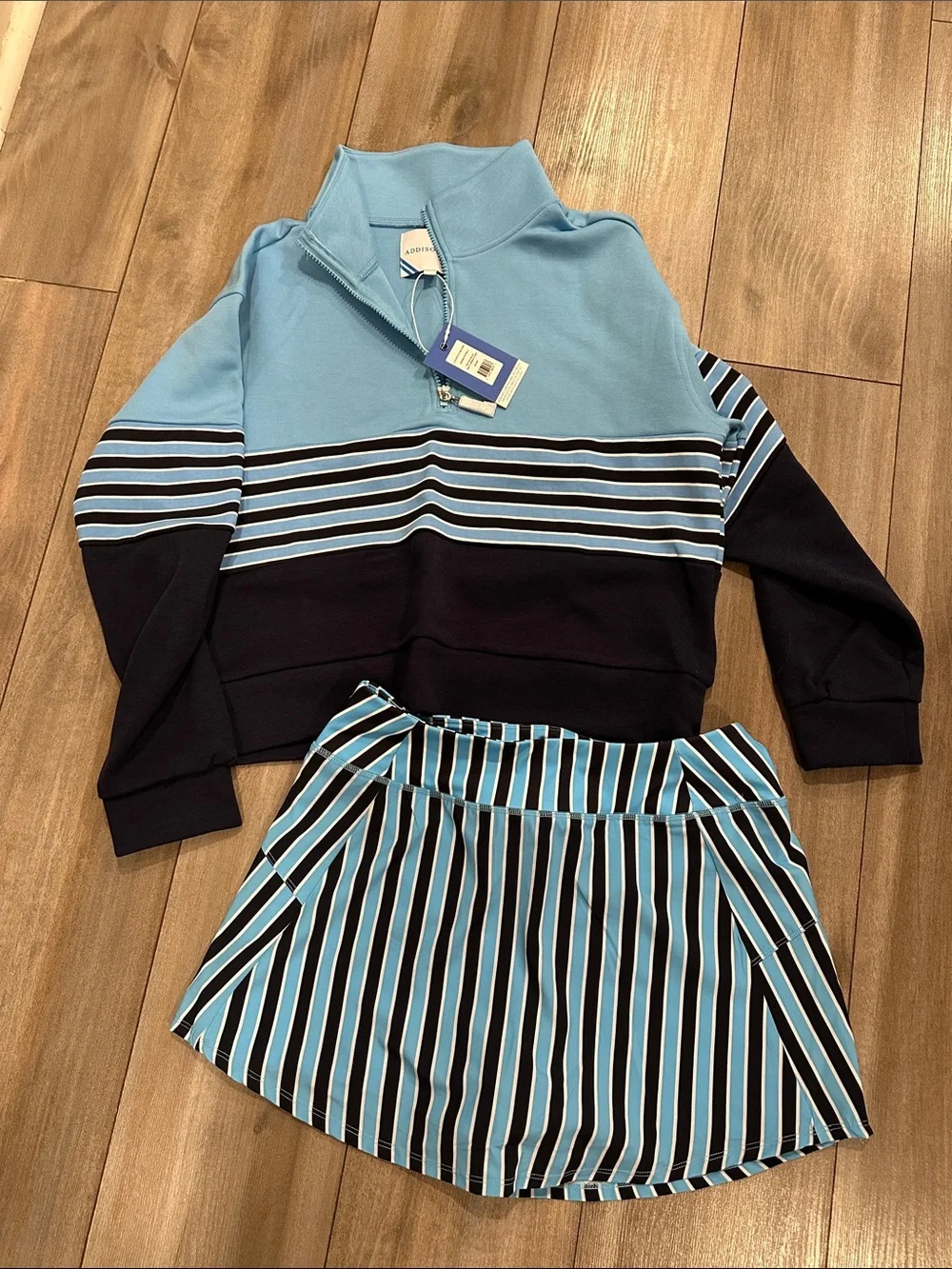 NWT Addison Bay Quarter Zip pullover and Striped Skort Set
